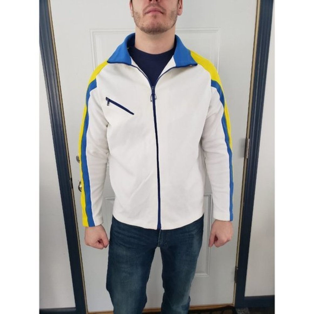 Vintage 80s White, Blue, and Yellow Track Jacket